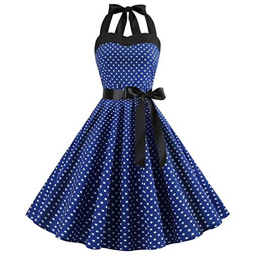 Retro Elegance: Vintage 1950s Rockabilly Swing Dress with Audrey Hepburn Style Halterneck