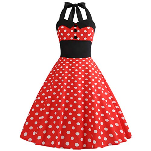 Retro Elegance: Vintage 1950s Rockabilly Swing Dress with Audrey Hepburn Style Halterneck