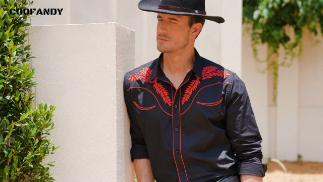 Retro Cowboy Chic: COOFANDY Men's Slim Fit Embroidered Western Shirt