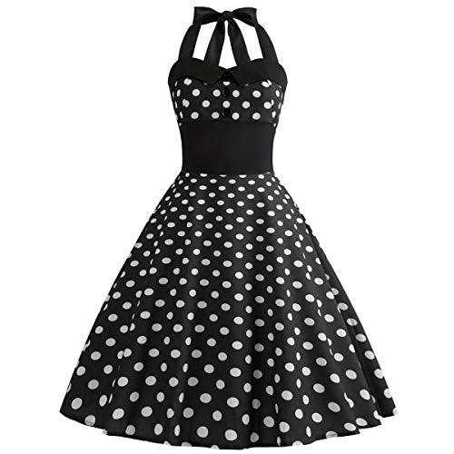 Retro Elegance: Vintage 1950s Rockabilly Swing Dress with Audrey Hepburn Style Halterneck