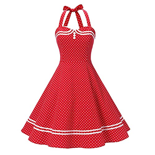 Retro Elegance: Vintage 1950s Rockabilly Swing Dress with Audrey Hepburn Style Halterneck