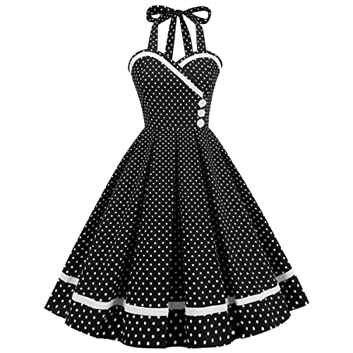 Retro Elegance: Vintage 1950s Rockabilly Swing Dress with Audrey Hepburn Style Halterneck