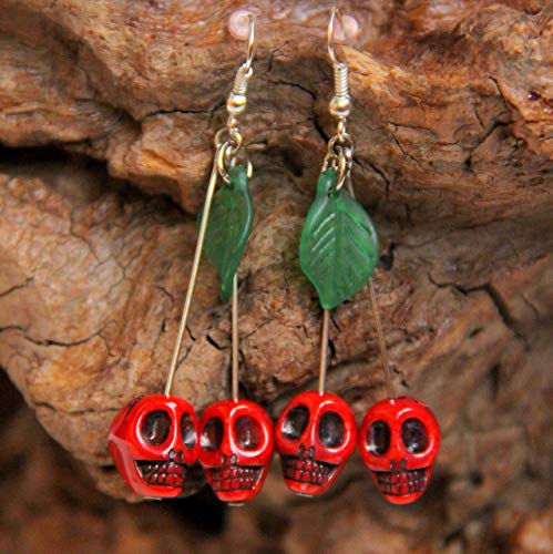 Rockabilly Chic: Handmade Skull Cherry Earrings