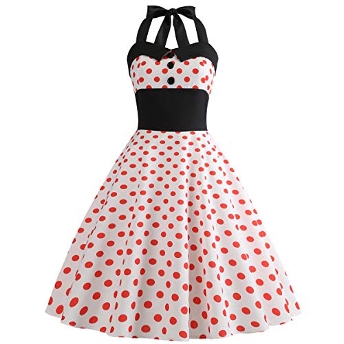 Retro Elegance: Vintage 1950s Rockabilly Swing Dress with Audrey Hepburn Style Halterneck