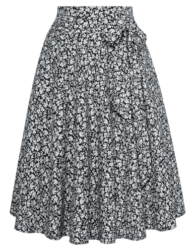 Vintage Charm: Belle Poque Women's High Waist A-Line Skater Midi Skirt with Side Pockets