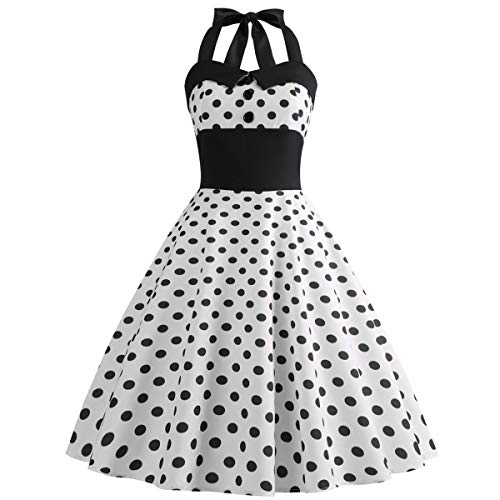 Retro Elegance: Vintage 1950s Rockabilly Swing Dress with Audrey Hepburn Style Halterneck