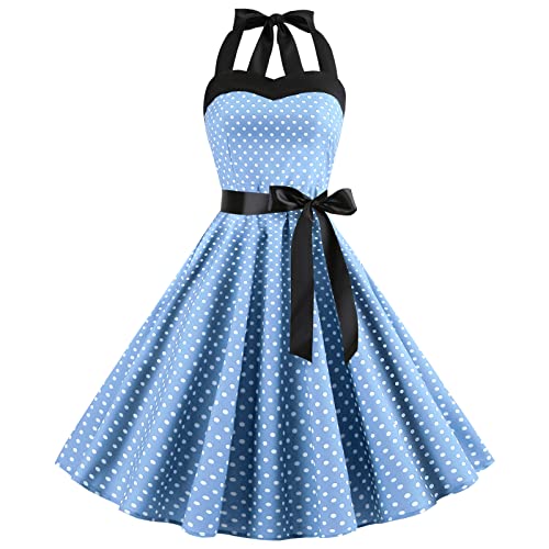 Retro Elegance: Vintage 1950s Rockabilly Swing Dress with Audrey Hepburn Style Halterneck