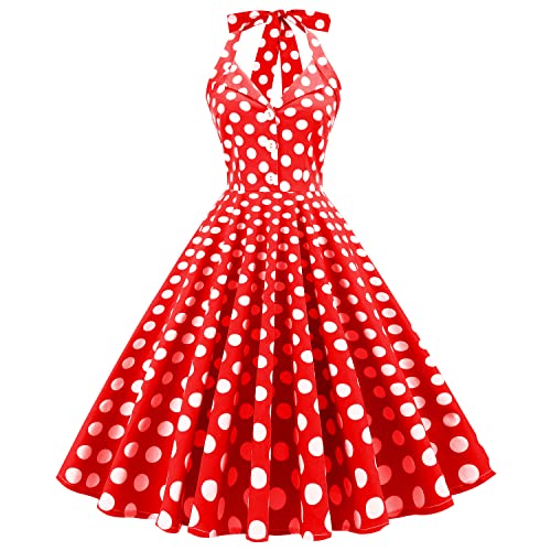 Retro Elegance: Vintage 1950s Rockabilly Swing Dress with Audrey Hepburn Style Halterneck